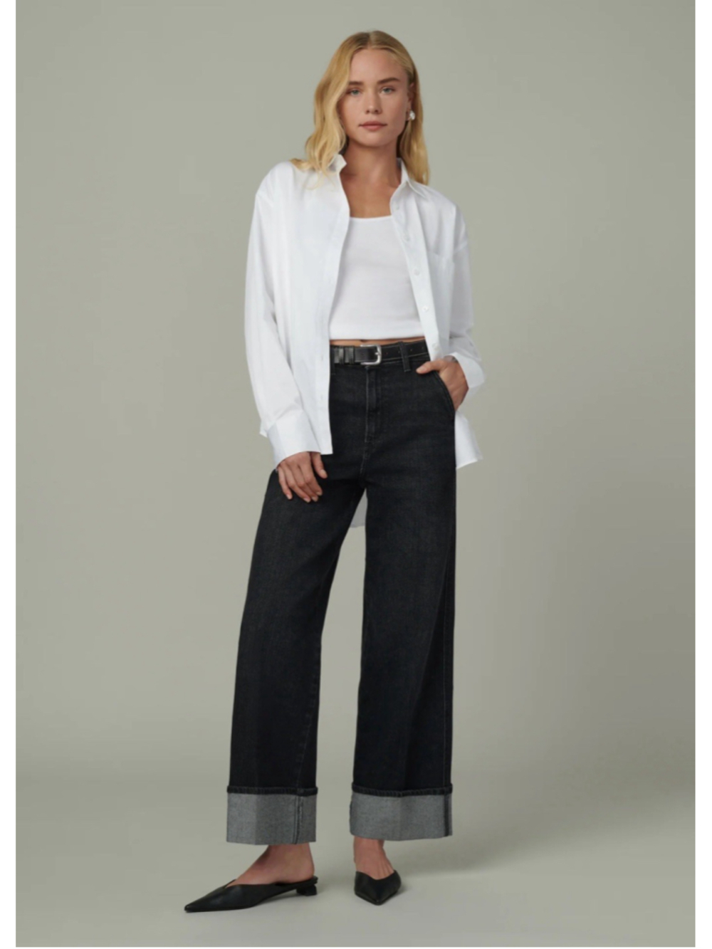 Joe’s Jeans Collection Trixie Wide Leg Cuff Hem Trouser Jeans Black Mindset EUC!